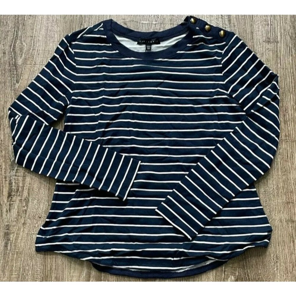 Sanctuary Womens Striped Long Sleeve Shirt Marine Blue Sz XS